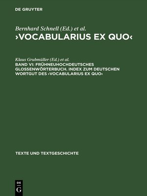 cover image of Frühneuhochdeutsches Glossenwörterbuch. Index zum deutschen Wortgut des ›Vocabularius Ex quo